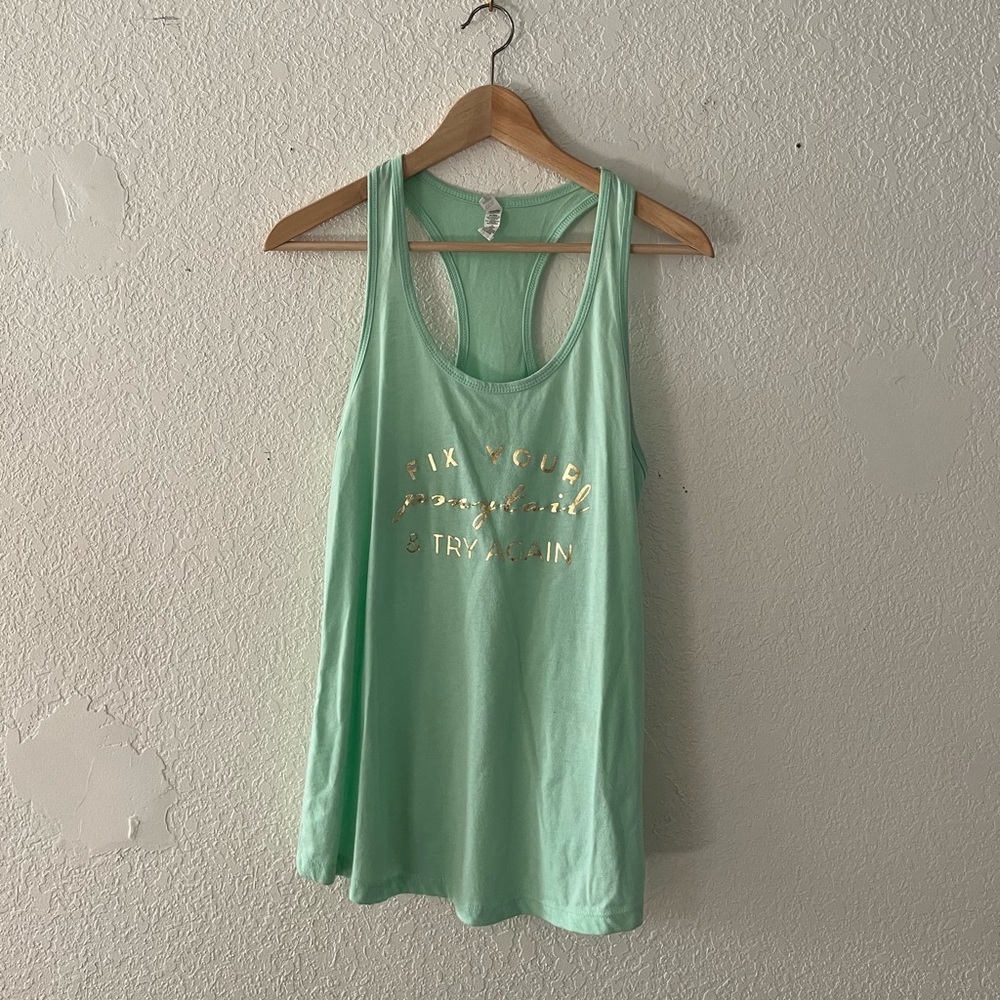 Mint Green Tank Top with Gold Print